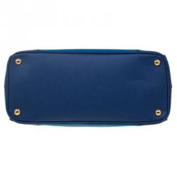 Pre Owned Prada Blue Bicolor Saffiano Lux Leather Medium Double Zip Tote