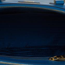 Pre Owned Prada Blue Bicolor Saffiano Lux Leather Medium Double Zip Tote