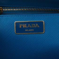 Pre Owned Prada Blue Bicolor Saffiano Lux Leather Medium Double Zip Tote
