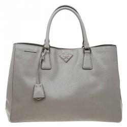 Pre Owned Prada Grey Saffiano Lux Leather Large Tote