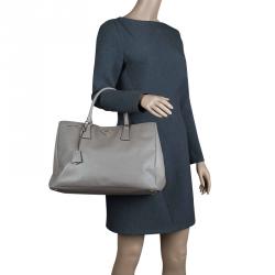 Pre Owned Prada Grey Saffiano Lux Leather Large Tote