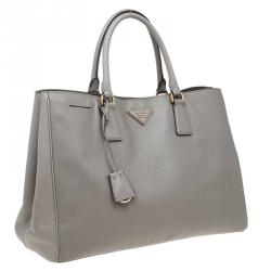 Pre Owned Prada Grey Saffiano Lux Leather Large Tote