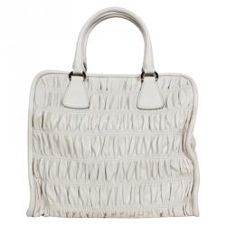 Pre Owned Prada White Ghiaccio Nappa Gaufre Bag
