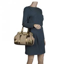 Pre Owned Prada Beige/Bronze Canvas and Saffiano Leather Doctor Bag