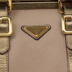 Pre Owned Prada Beige/Bronze Canvas and Saffiano Leather Doctor Bag