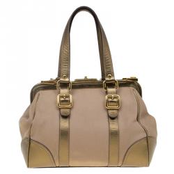 Pre Owned Prada Beige/Bronze Canvas and Saffiano Leather Doctor Bag