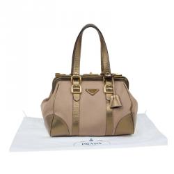Pre Owned Prada Beige/Bronze Canvas and Saffiano Leather Doctor Bag