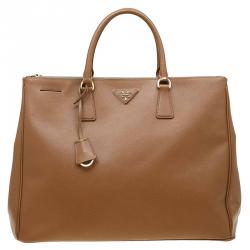 Pre Owned Prada Brown Saffiano Lux Leather Double Zip Executive Tote