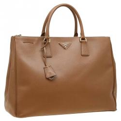Pre Owned Prada Brown Saffiano Lux Leather Double Zip Executive Tote