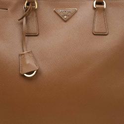 Pre Owned Prada Brown Saffiano Lux Leather Double Zip Executive Tote