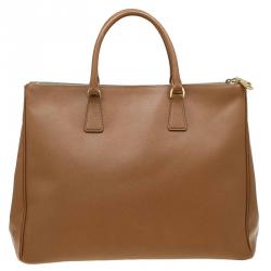 Pre Owned Prada Brown Saffiano Lux Leather Double Zip Executive Tote