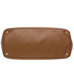 Pre Owned Prada Brown Saffiano Lux Leather Double Zip Executive Tote