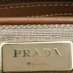 Pre Owned Prada Brown Saffiano Lux Leather Double Zip Executive Tote