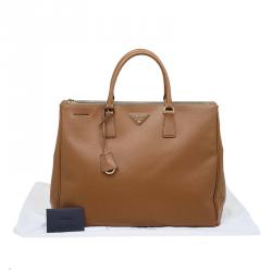 Pre Owned Prada Brown Saffiano Lux Leather Double Zip Executive Tote