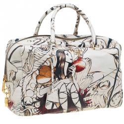 Pre Owned Prada Beige Astro Cervo Lux Leather Limited Edition Print Fairy Bag