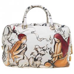 Pre Owned Prada Beige Astro Cervo Lux Leather Limited Edition Print Fairy Bag