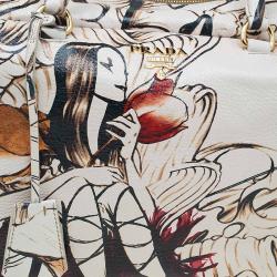 Pre Owned Prada Beige Astro Cervo Lux Leather Limited Edition Print Fairy Bag