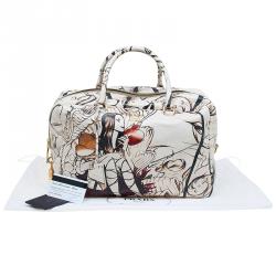 Pre Owned Prada Beige Astro Cervo Lux Leather Limited Edition Print Fairy Bag