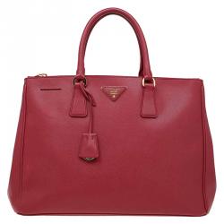 Pre Owned Prada Red Saffiano Lux Leather Large Double Zip Tote