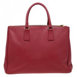 Pre Owned Prada Red Saffiano Lux Leather Large Double Zip Tote