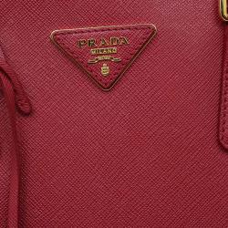 Pre Owned Prada Red Saffiano Lux Leather Large Double Zip Tote
