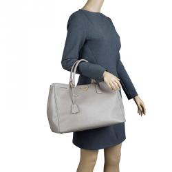 Pre Owned Prada Grey Saffiano Lux Leather Large Tote