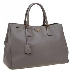 Pre Owned Prada Grey Saffiano Lux Leather Large Tote