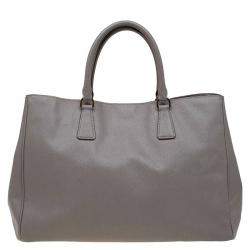 Pre Owned Prada Grey Saffiano Lux Leather Large Tote
