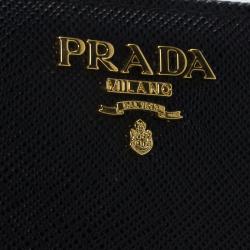 Pre Owned Prada Black Saffiano Leather Zip Around Compact Wallet