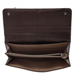 Pre Owned Prada Metallic Brown Wave Leather Flap Continental Wallet