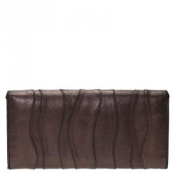 Pre Owned Prada Metallic Brown Wave Leather Flap Continental Wallet
