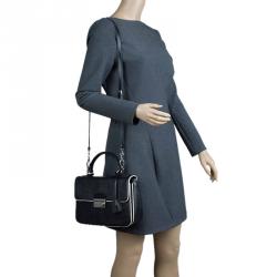 Pre Owned Prada Black Saffiano Lux Leather Small Sound Flap Bag