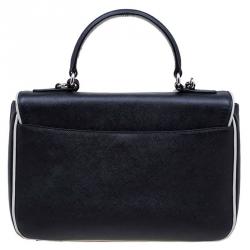 Pre Owned Prada Black Saffiano Lux Leather Small Sound Flap Bag