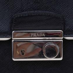 Pre Owned Prada Black Saffiano Lux Leather Small Sound Flap Bag
