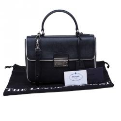 Pre Owned Prada Black Saffiano Lux Leather Small Sound Flap Bag
