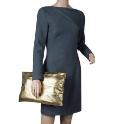 Pre Owned Prada Gold Crackled Leather Oversized Clutch