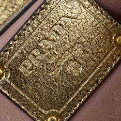 Pre Owned Prada Gold Crackled Leather Oversized Clutch