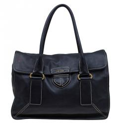 Pre Owned Prada Black Leather Pattina Shopping Tote