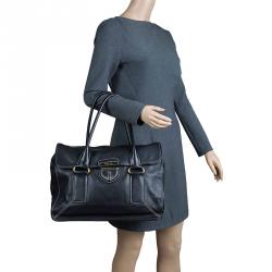 Pre Owned Prada Black Leather Pattina Shopping Tote