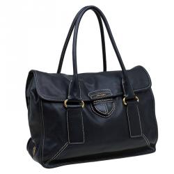 Pre Owned Prada Black Leather Pattina Shopping Tote