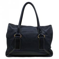 Pre Owned Prada Black Leather Pattina Shopping Tote