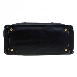Pre Owned Prada Black Leather Pattina Shopping Tote