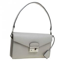 Pre Owned Prada Grey Saffiano Lux Leather Mini Sound Flap Bag