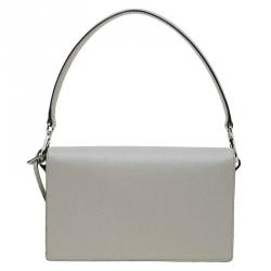 Pre Owned Prada Grey Saffiano Lux Leather Mini Sound Flap Bag