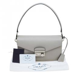 Pre Owned Prada Grey Saffiano Lux Leather Mini Sound Flap Bag