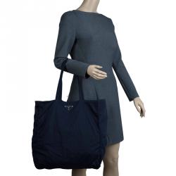 Pre Owned Prada Dark Blue Fabric BYO Bag Shopper Tote