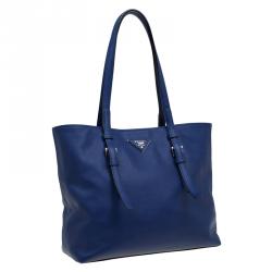 Pre Owned Prada Royal Blue Saffiano Soft leather Shopping Tote