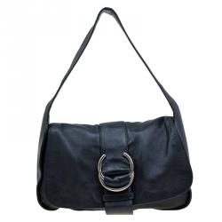 Pre Owned Prada Black Leather Flap Shoulder Bag