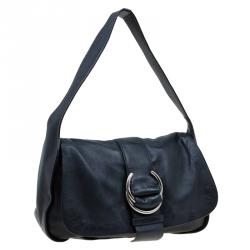 Pre Owned Prada Black Leather Flap Shoulder Bag