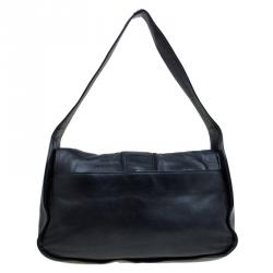 Pre Owned Prada Black Leather Flap Shoulder Bag
